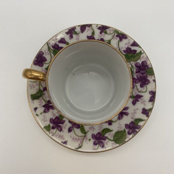 Vintage Inarco Demitasse Cup And Saucer Purple Violets E-563/D - Picture 4 of 10